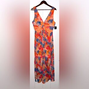 Guess O-Ring Chiffon Elegant Orange Floral Women‎ 14 Midi Dress Resortwear NEW